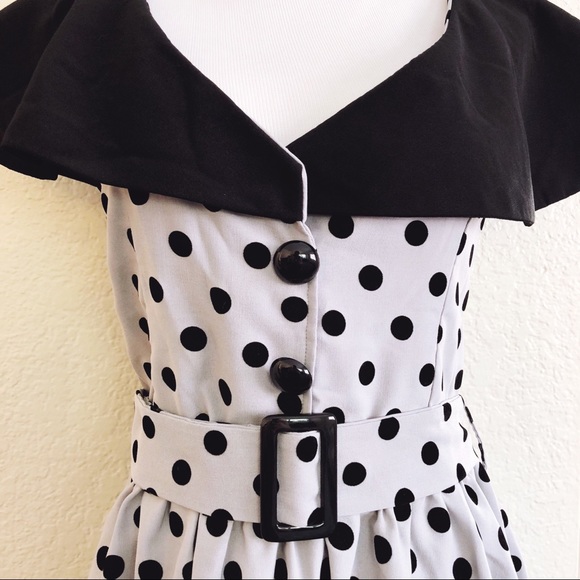 Black and Grey Polkadot Collectif Dress - Picture 2 of 8